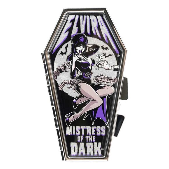 Elvira Monster Hand Glitter Coffin Shape Standing Compact Makeup Mirror NEW - Picture 1 of 3